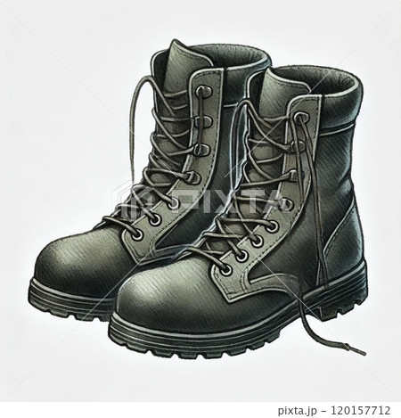 鉄板入り軍用ブーツのシンプルな水彩イラストのイラスト素材