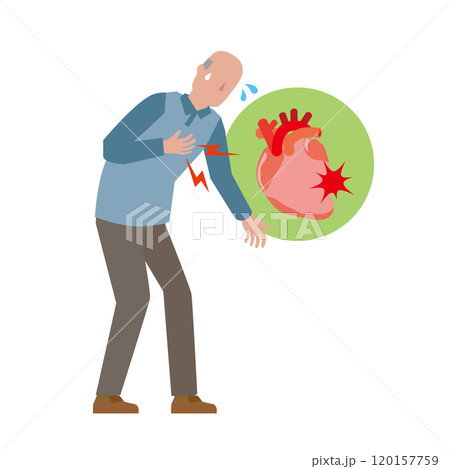 胸に痛みがある高齢男性 胸に痛みがある高齢男性 120157759