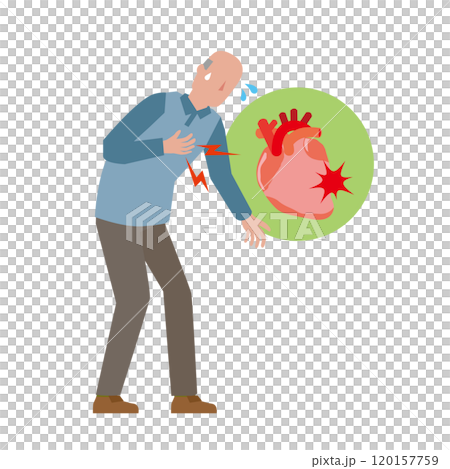 胸に痛みがある高齢男性 胸に痛みがある高齢男性 120157759