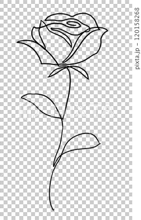 一筆書き風の一輪のバラのイラスト　線画 120158268