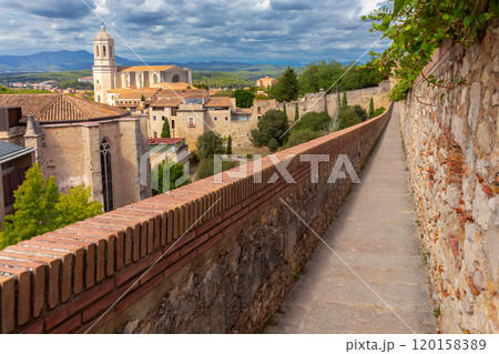 Medieval Wall Walkway and Girona Cathedral, Girona, Spain Medieval Wall Walkway and Girona Cathedral, Girona, Spain 120158389