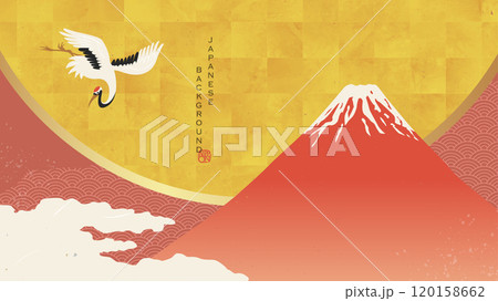 日本の正月背景/富士山と鶴 日本の正月背景/富士山と鶴 120158662
