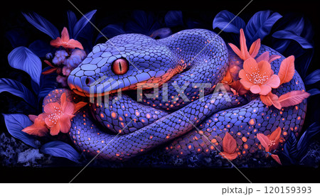 Celebrating the arrival of 2025, the Year of the Wood Snake, with vibrant floral designs 120159393