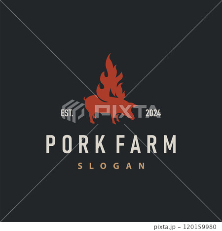 Pig logo grilled pork pig simple rustic stamp vector emblem livestock barbecue BBQ vintage design inspiration Pig logo grilled pork pig simple rustic stamp vector emblem livestock barbecue BBQ vintage design inspiration 120159980