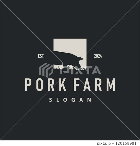 Pig logo grilled pork pig simple rustic stamp vector emblem livestock barbecue BBQ vintage design inspiration 120159981