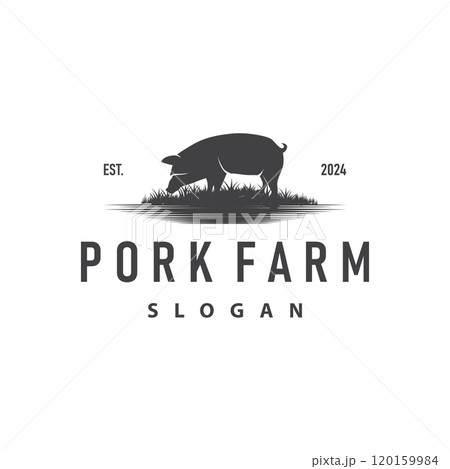 Pig logo grilled pork pig simple rustic stamp vector emblem livestock barbecue BBQ vintage design inspiration Pig logo grilled pork pig simple rustic stamp vector emblem livestock barbecue BBQ vintage design inspiration 120159984
