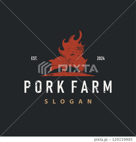 Pig logo grilled pork pig simple rustic stamp vector emblem livestock barbecue BBQ vintage design inspiration 120159985