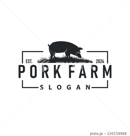 Pig logo grilled pork pig simple rustic stamp vector emblem livestock barbecue BBQ vintage design inspiration Pig logo grilled pork pig simple rustic stamp vector emblem livestock barbecue BBQ vintage design inspiration 120159988