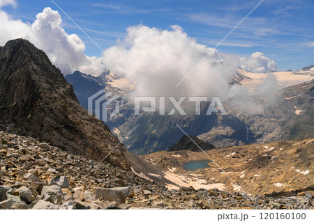 High-Altitude Mountain Landscape with Glacial Lake and Clouds 120160100