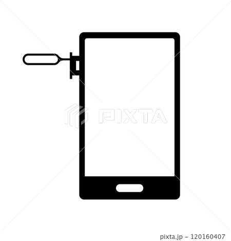 スマートフォンのSIMトレイをSIMピンで開ける シルエット スマートフォンのSIMトレイをSIMピンで開ける シルエット 120160407