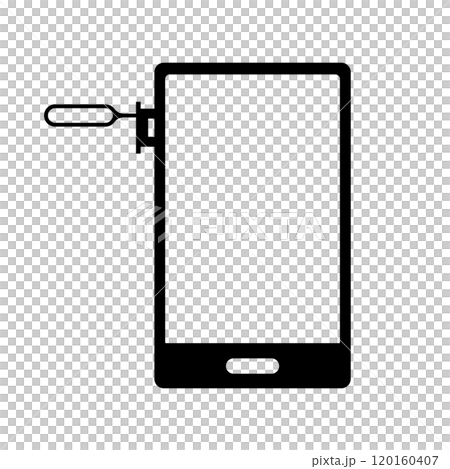 スマートフォンのSIMトレイをSIMピンで開ける シルエット スマートフォンのSIMトレイをSIMピンで開ける シルエット 120160407