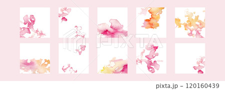水彩画。水彩タッチのベクター背景。絵の具のシミのような背景。正月用めでたい和背景。ピンクの抽象イメー 水彩画。水彩タッチのベクター背景。絵の具のシミのような背景。正月用めでたい和背景。ピンクの抽象イメー 120160439