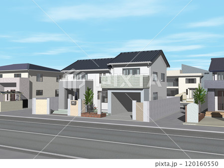 家　ハウス　住宅街　街並み　新築　モデルハウス(3DCGイメージ)空あり 120160550