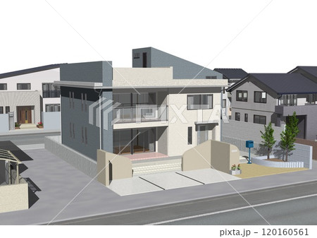 家　ハウス　住宅街　街並み　新築　モデルハウス(3DCGイメージ)白バック 120160561