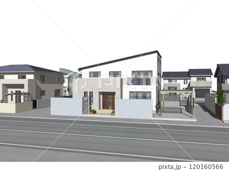家　ハウス　住宅街　街並み　新築　モデルハウス(3DCGイメージ)白バック 120160566