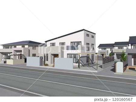 家 ハウス 住宅街 街並み 新築 モデルハウス(3DCGイメージ)白バック 家 ハウス 住宅街 街並み 新築 モデルハウス(3DCGイメージ)白バック 120160567