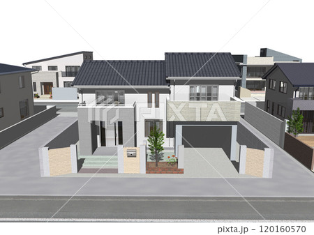 家 ハウス 住宅街 街並み 新築 モデルハウス(3DCGイメージ)白バック 家 ハウス 住宅街 街並み 新築 モデルハウス(3DCGイメージ)白バック 120160570
