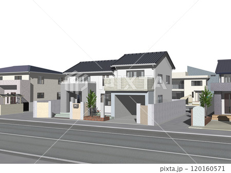 家　ハウス　住宅街　街並み　新築　モデルハウス(3DCGイメージ)白バック 120160571