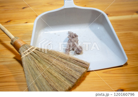 小さな箒で集められた部屋の隅に溜まっていた積年のホコリ 小さな箒で集められた部屋の隅に溜まっていた積年のホコリ 120160796