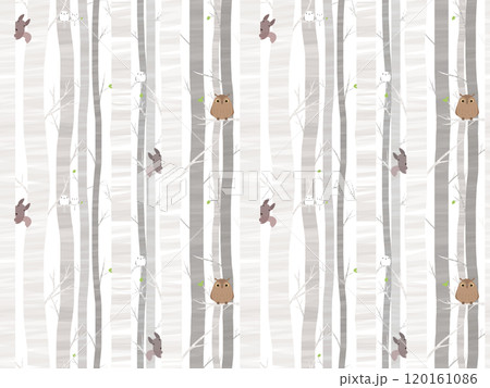 シラカバと森の動物たちのシームレスパターン ①' シラカバと森の動物たちのシームレスパターン ①' 120161086