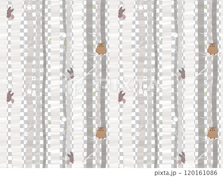シラカバと森の動物たちのシームレスパターン ①' シラカバと森の動物たちのシームレスパターン ①' 120161086