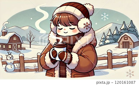 厚い手のコートと耳あて 120161087