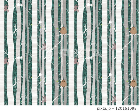 シラカバと森の動物たち　のシームレスパターン　④' 120161098