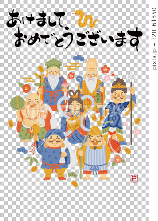 2025蛇年賀年片-簡單可愛的七福神插畫 120161350