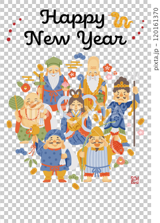 2025蛇年賀年片-簡單可愛的七福神插畫 120161370