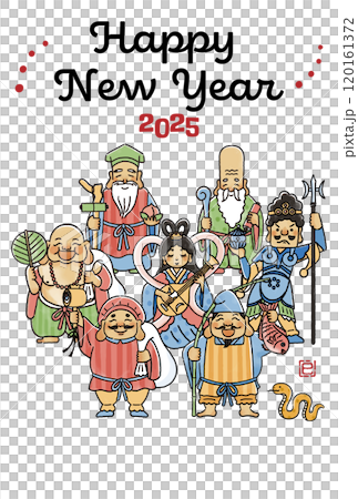 2025年巳年年賀状　シンプルでかわいい七福神のイラスト 120161372