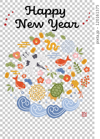 2025蛇年賀年片鶴、龜、松、竹、梅等吉祥物插畫 120161375