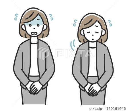 謝罪するスーツ姿のビジネスウーマン女性 120161646