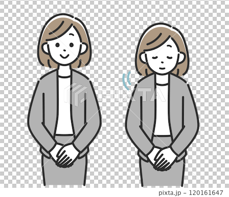 頭を下げてお辞儀をするスーツ姿のビジネスウーマン女性 120161647