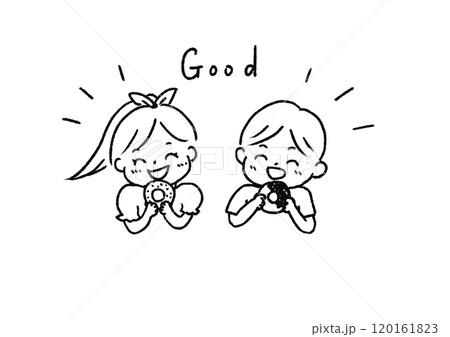 なかよくドーナツを食べる子どもたち 120161823