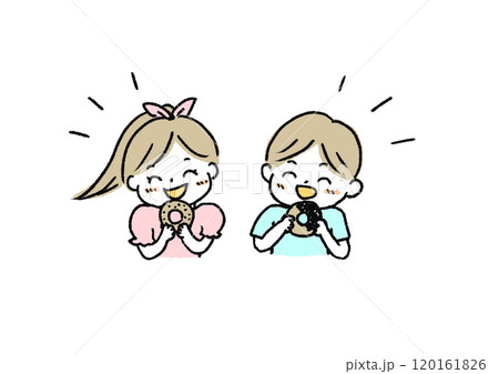 仲良くドーナツを食べる子どもたち 120161826