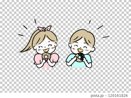 仲良くドーナツを食べる子どもたち 120161826