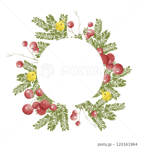Christmas Frame Wreath Round with Empty Space in the Middle, Copy Space Watercolor Digital Illustration, Holiday Banner Composition for Printing and Web Design Winter Holidays Christmas Frame Wreath Round with Empty Space in the Middle, Copy Space Watercolor Digital Illustration, Holiday Banner Composition for Printing and Web Design Winter Holidays 120161964