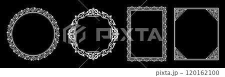 Set of decorative frames Elegant vector element for design in Eastern style, place for text. Floral black and white borders. Lace illustration for invitations and greeting cards. 120162100