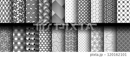 Geometric set of seamless black and white patterns. Simple vector graphics. Geometric set of seamless black and white patterns. Simple vector graphics. 120162101