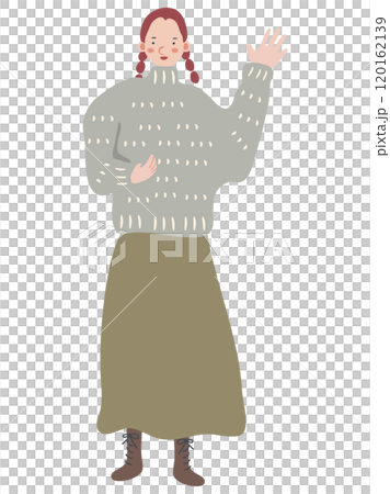 Full-body illustration of a young woman wearing a waving sweater Full-body illustration of a young woman wearing a waving sweater 120162139