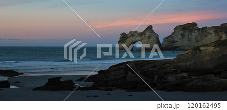 Sunset at Wharariki Beach, New Zealand. Sunset at Wharariki Beach, New Zealand. 120162495