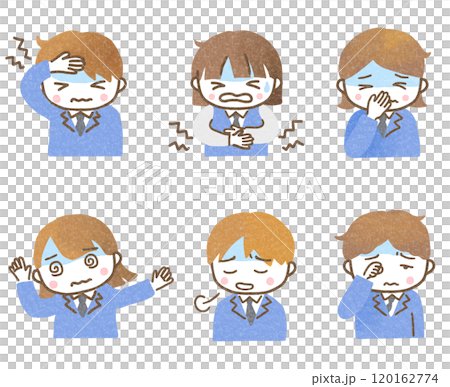 Set of children in uniforms feeling unwell 120162774