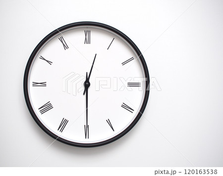 Clock Showing 12.30 or 00.30 with Roman Numerals. Simple Round Clock for Concepts of Time Management and Scheduling. 120163538