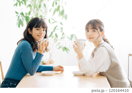 カフェでお茶をする女性 カフェでお茶をする女性 120164410