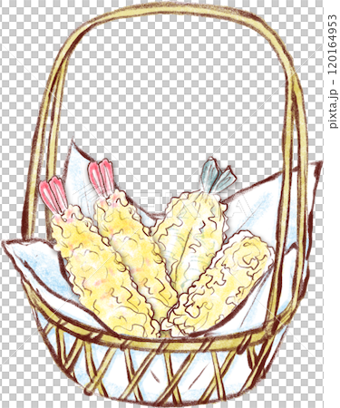 天婦羅圖解_天婦羅籃子裡的3種海鮮天婦羅 120164953