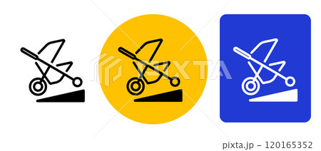 Stroller friendly baby trolley sign symbol disabled access sticker banner emblem ramp icon yellow blue color 120165352