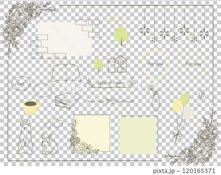 かわいい手描きのイラストやフレーム素材のセット かわいい手描きのイラストやフレーム素材のセット 120165371
