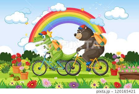 Biking Adventure with Dinosaur and Bear Biking Adventure with Dinosaur and Bear 120165421