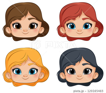Colorful Cartoon Girl Faces Colorful Cartoon Girl Faces 120165483