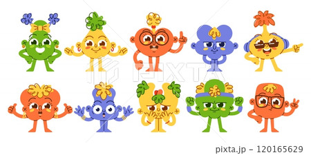 Cute childish weirdos characters with different facial emotions and hand gestures signs isolated set Cute childish weirdos characters with different facial emotions and hand gestures signs isolated set 120165629